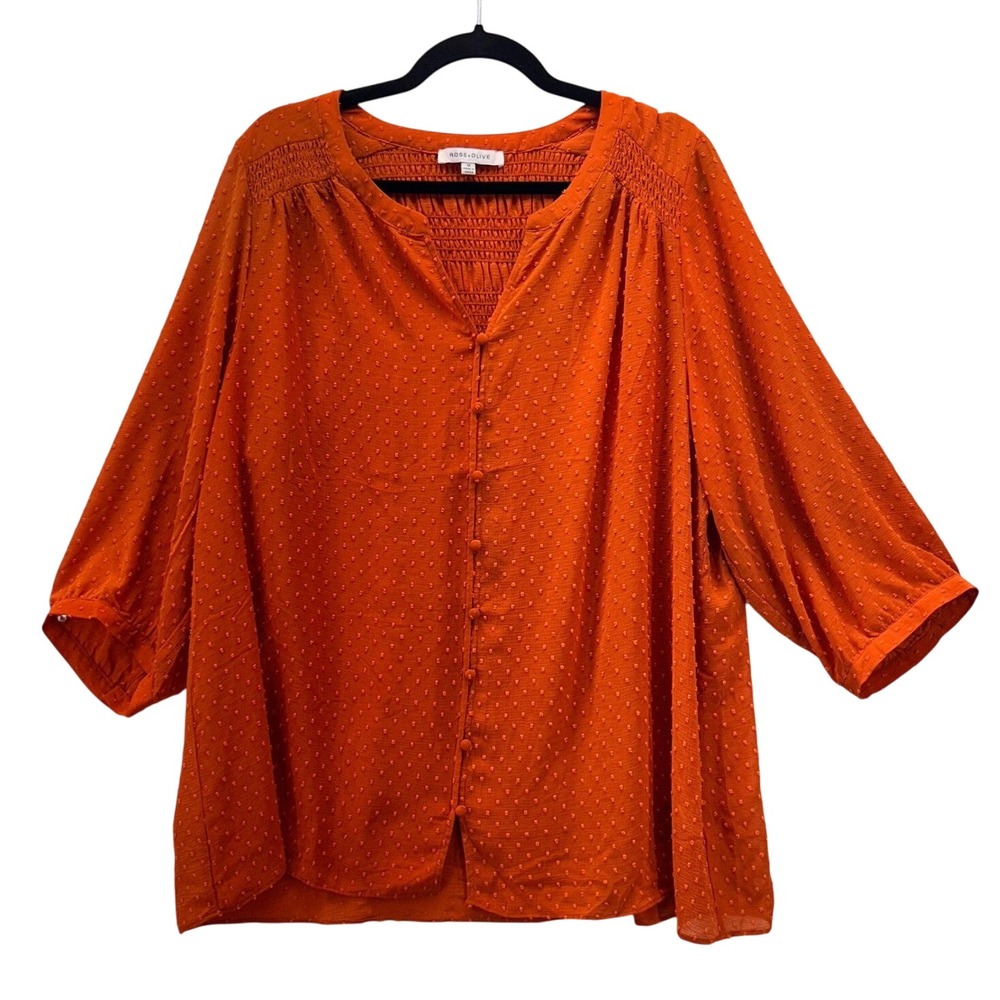 Rose And Olive‎ Swissdot Tunic Blouse Orange 1X